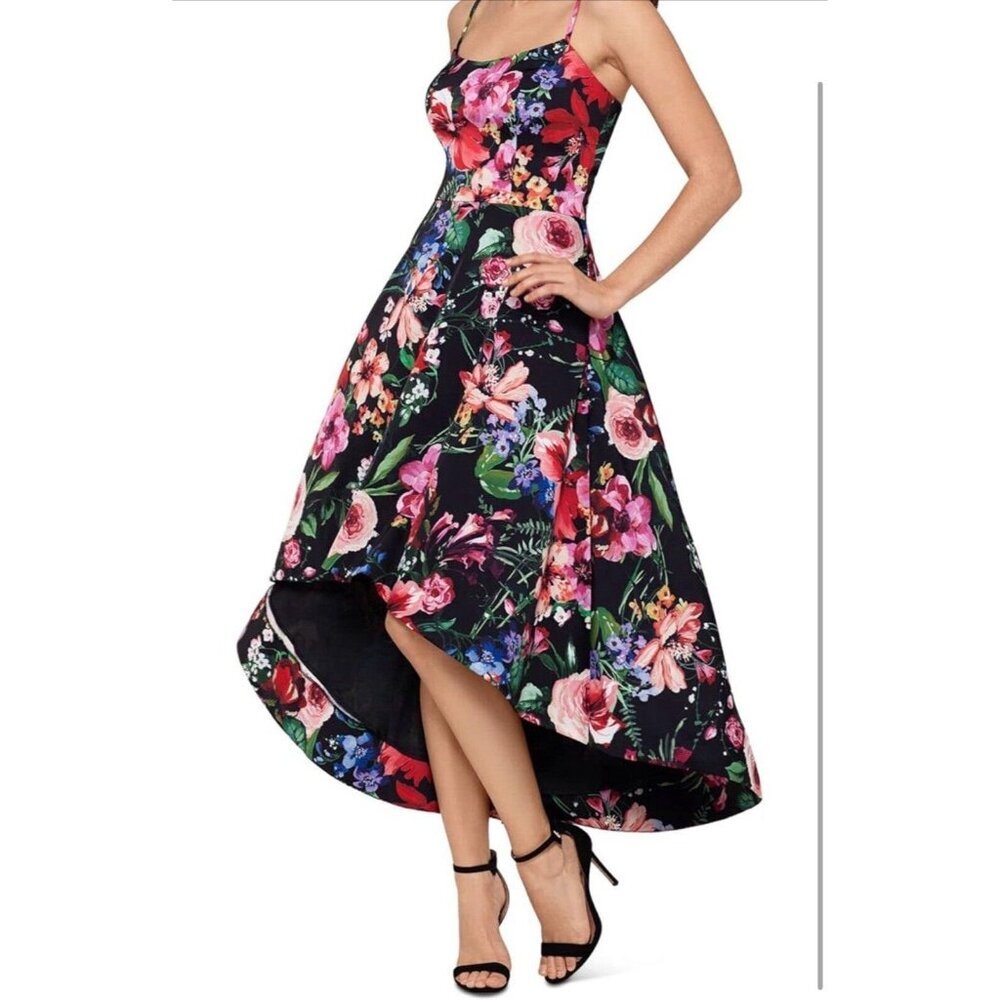 Women's Xscape Floral High/low Cocktail Dress, Size 4 Black
